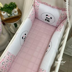Enxoval de Berço 08 Peças Baby Mix Ursinha Panda Rosa Poá