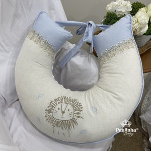 Almofada de Amamentação Bernardo Baby Linho e Azul Chambrê 200 Fios