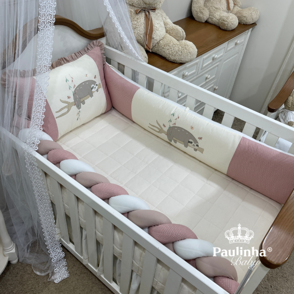 Enxoval de Berço 08 Peças Baby Mix Preguiça Poá Terracota