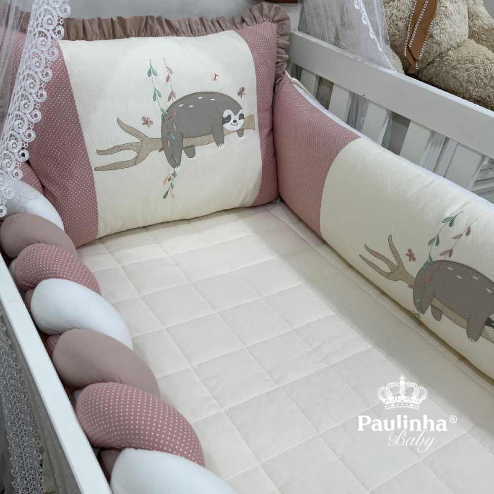 Enxoval de Berço 08 Peças Baby Mix Preguiça Poá Terracota