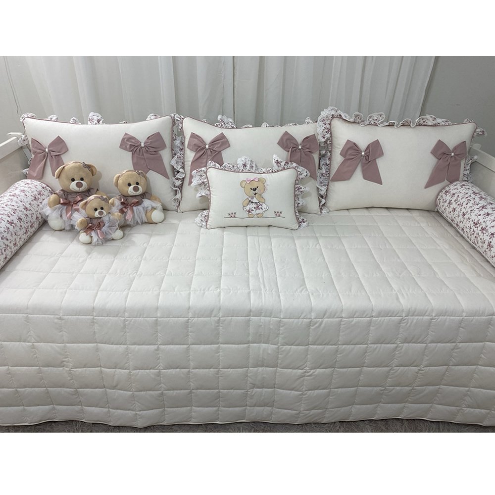 Enxoval de Cama Babá 06 Peças Meus Amores Ursa Beijo Floral Terracota