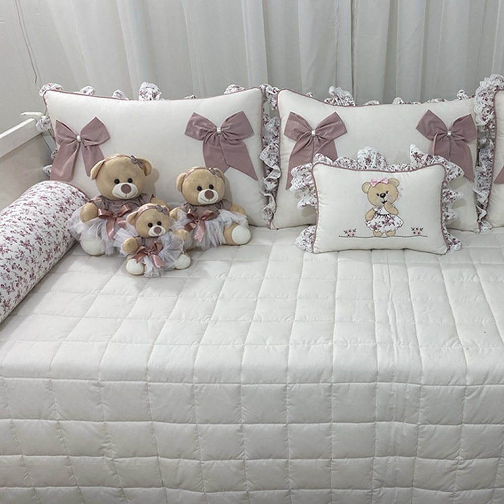 Enxoval de Cama Babá 06 Peças Meus Amores Ursa Beijo Floral Terracota