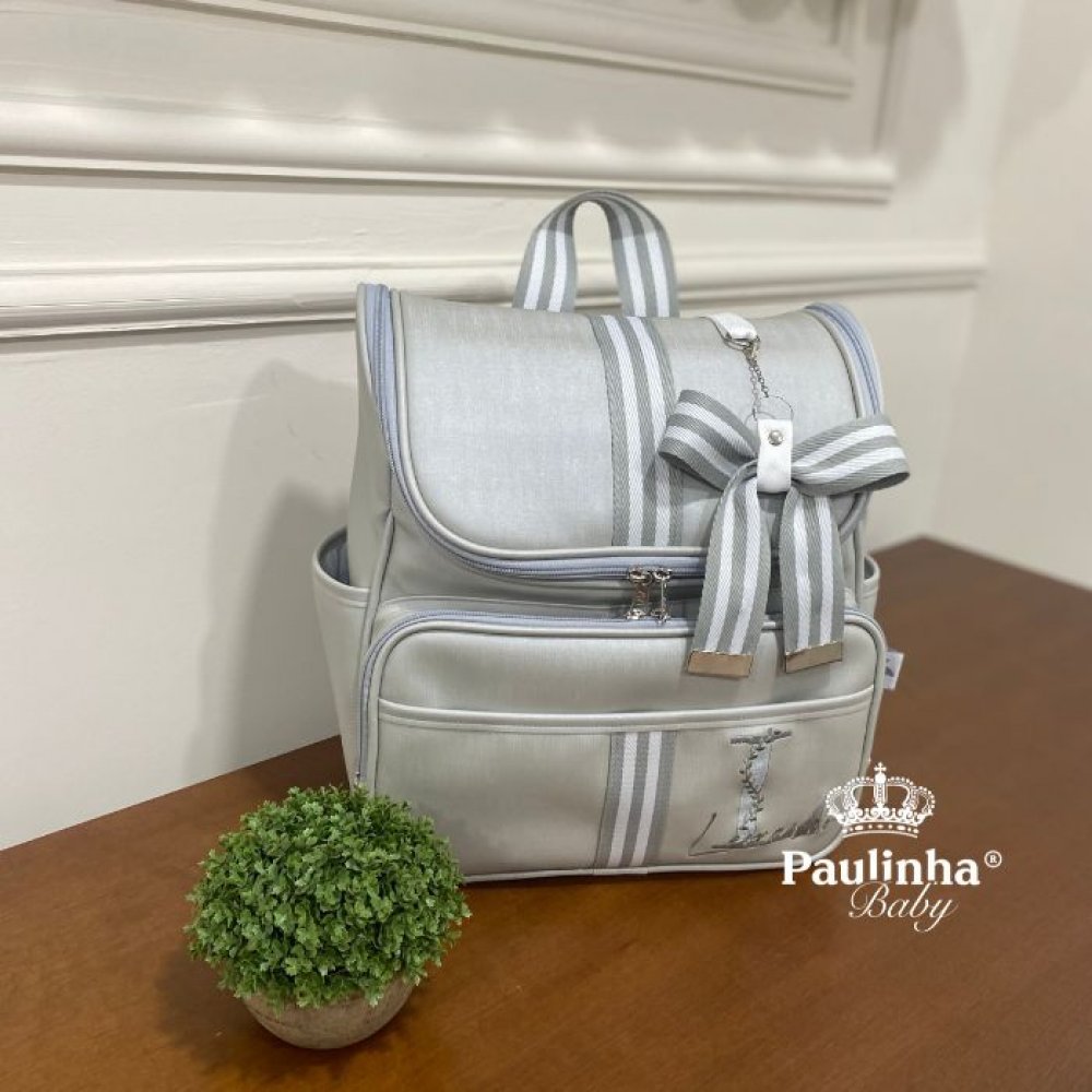 Bolsa Mochila Leader Cinza e Branco