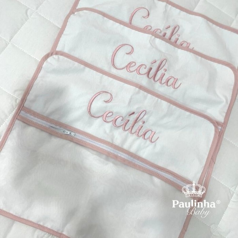 Porta Roupa Maternidade 03 Peças Personalizado Ramo de Flores Branco e