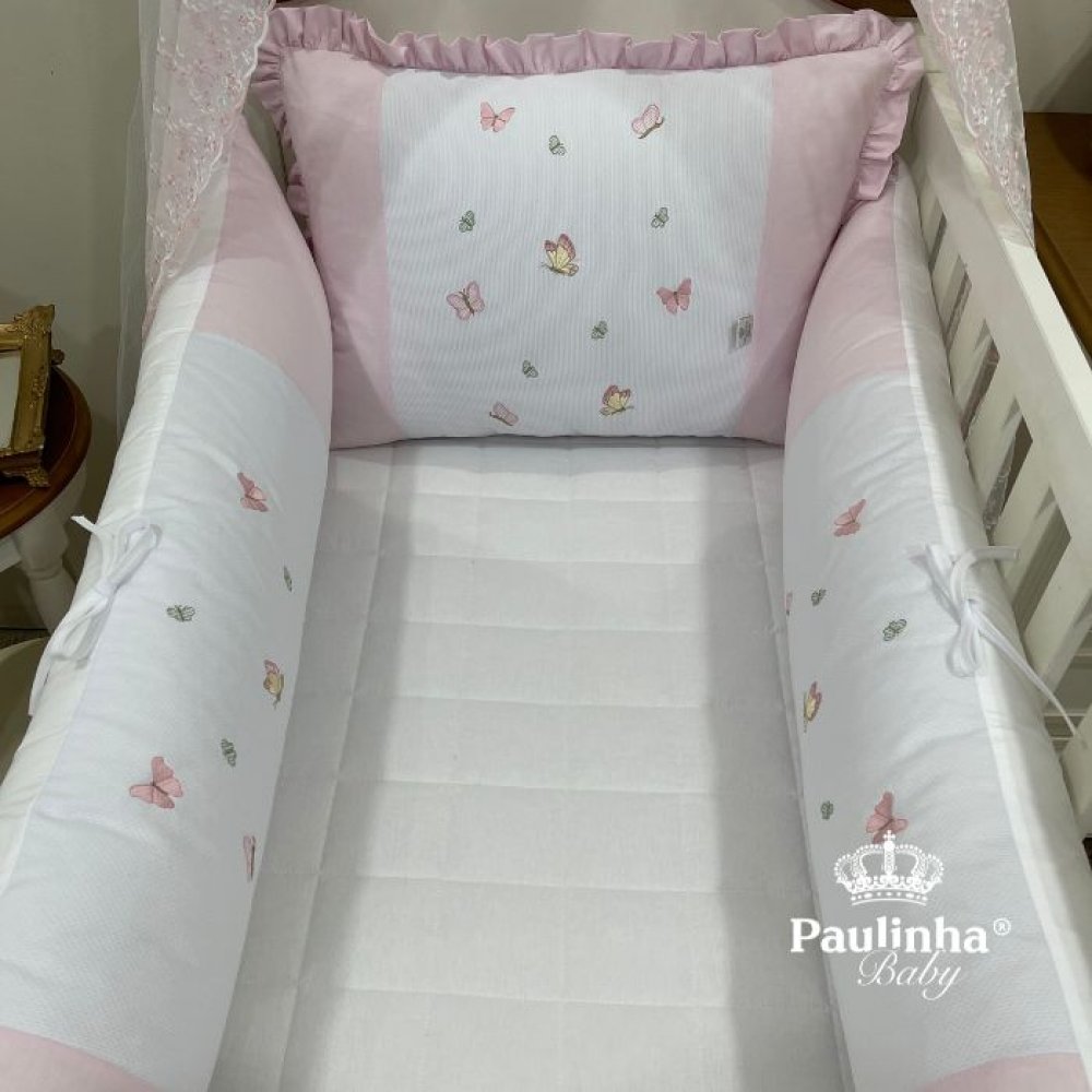 Enxoval de Berço Personalizado 08 Peças Baby Mix Rosa Borboleta 140 Fi