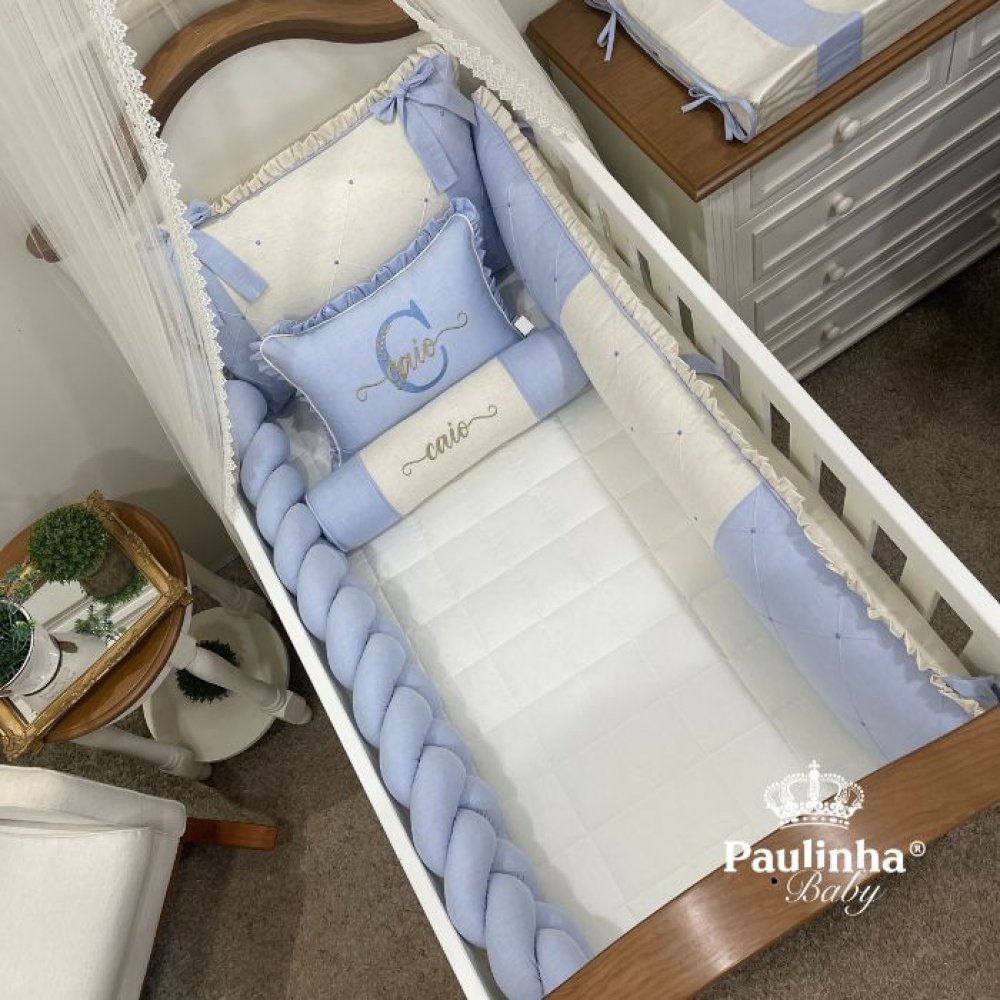 Enxoval de Berço 08 Peças Linho Baby Azul Chambre 200 Fios