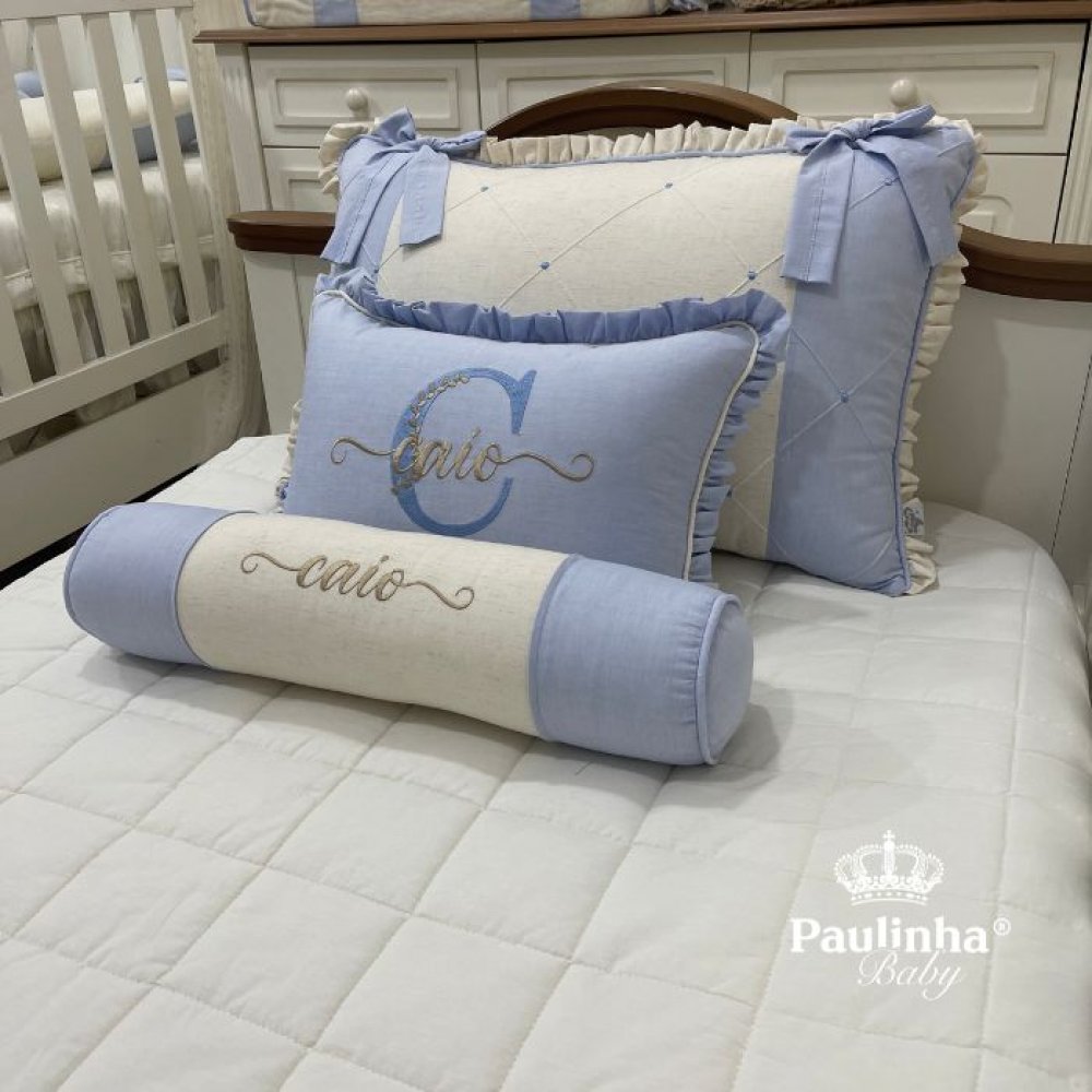 Enxoval de Solteiro 04 Peças Linho Baby Azul Chambre 200 Fios