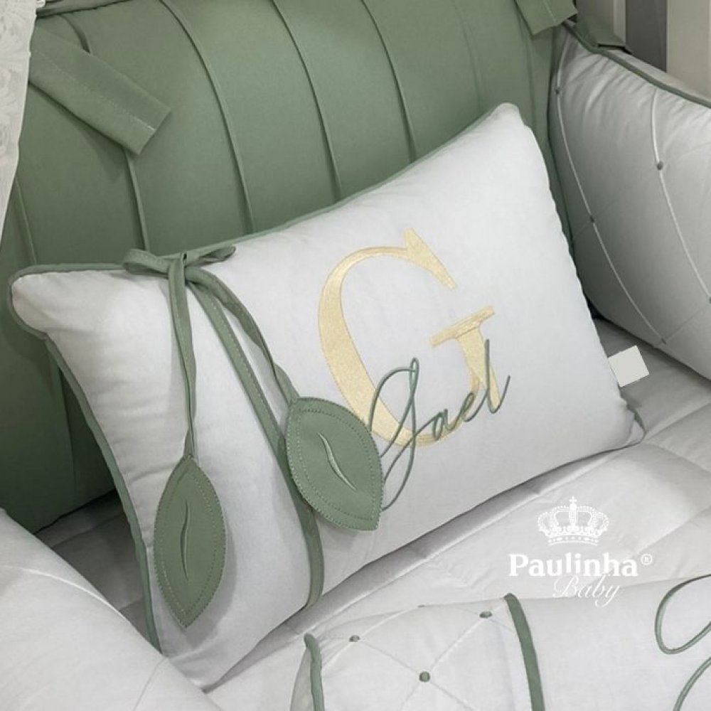 Almofada Personalizada Folhas Baby Branco e Verde Malva