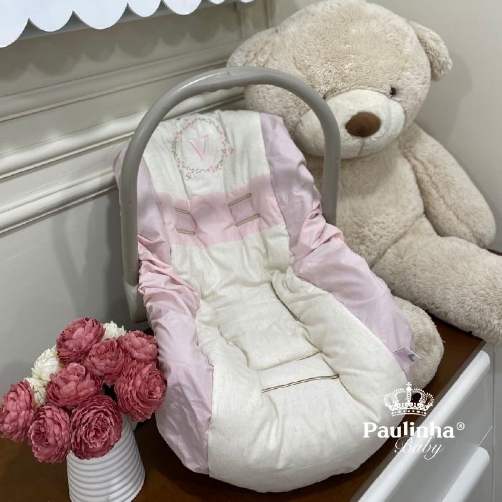 Capa para Bebê Conforto Linho Baby e Rose