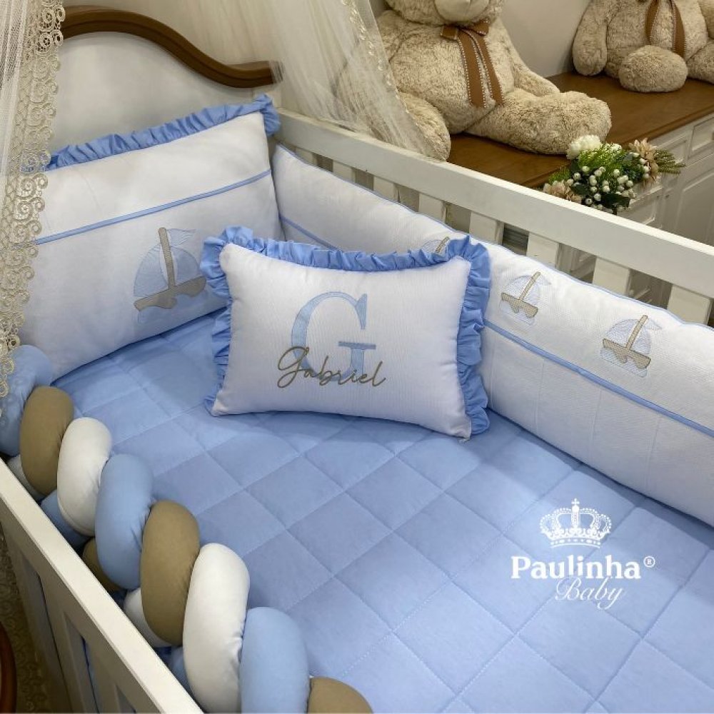 Almofada Cute Baby Barquinho Azul Personale 140 Fios