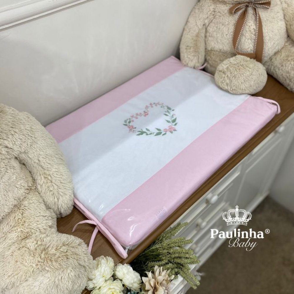 Trocador Luxo Cute Baby Coração Florido Rosa 140 Fios