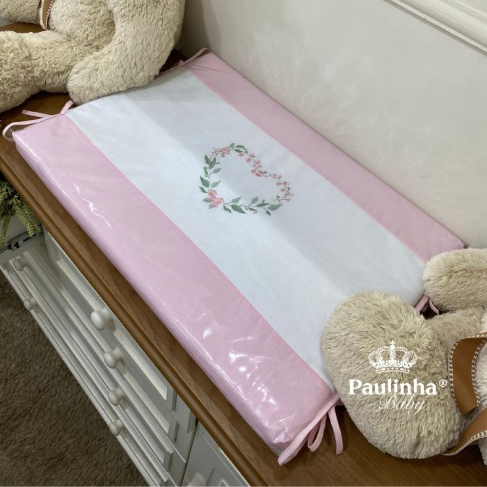 Trocador Luxo Cute Baby Coração Florido Rosa 140 Fios