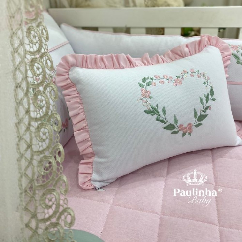 Almofada Decorativa Cute Baby Coração Florido Rosa 140 Fios