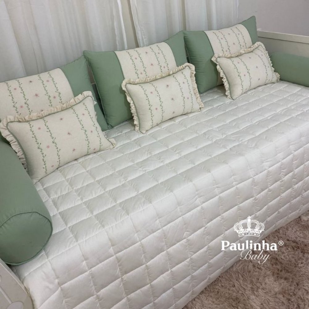 Enxoval de Cama Babá 06 Peças Encanto Baby Verde e Linho 200 Fios