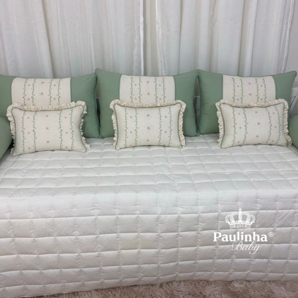 Enxoval de Cama Babá 06 Peças Encanto Baby Verde e Linho 200 Fios