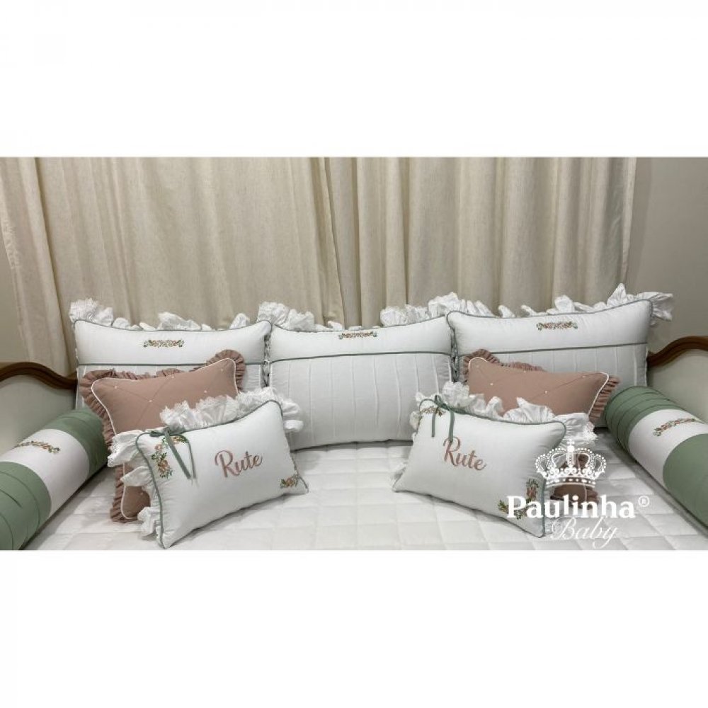 Enxoval de Cama Babá 06 Peças Antonella Baby Branco e Malva