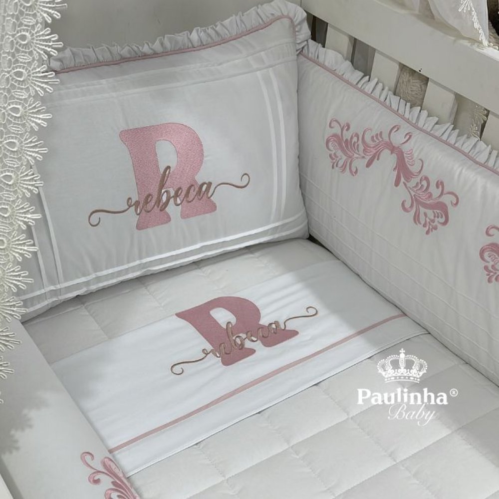 Enxoval de Berço 08 Peças Gêmeos Baby Rosa