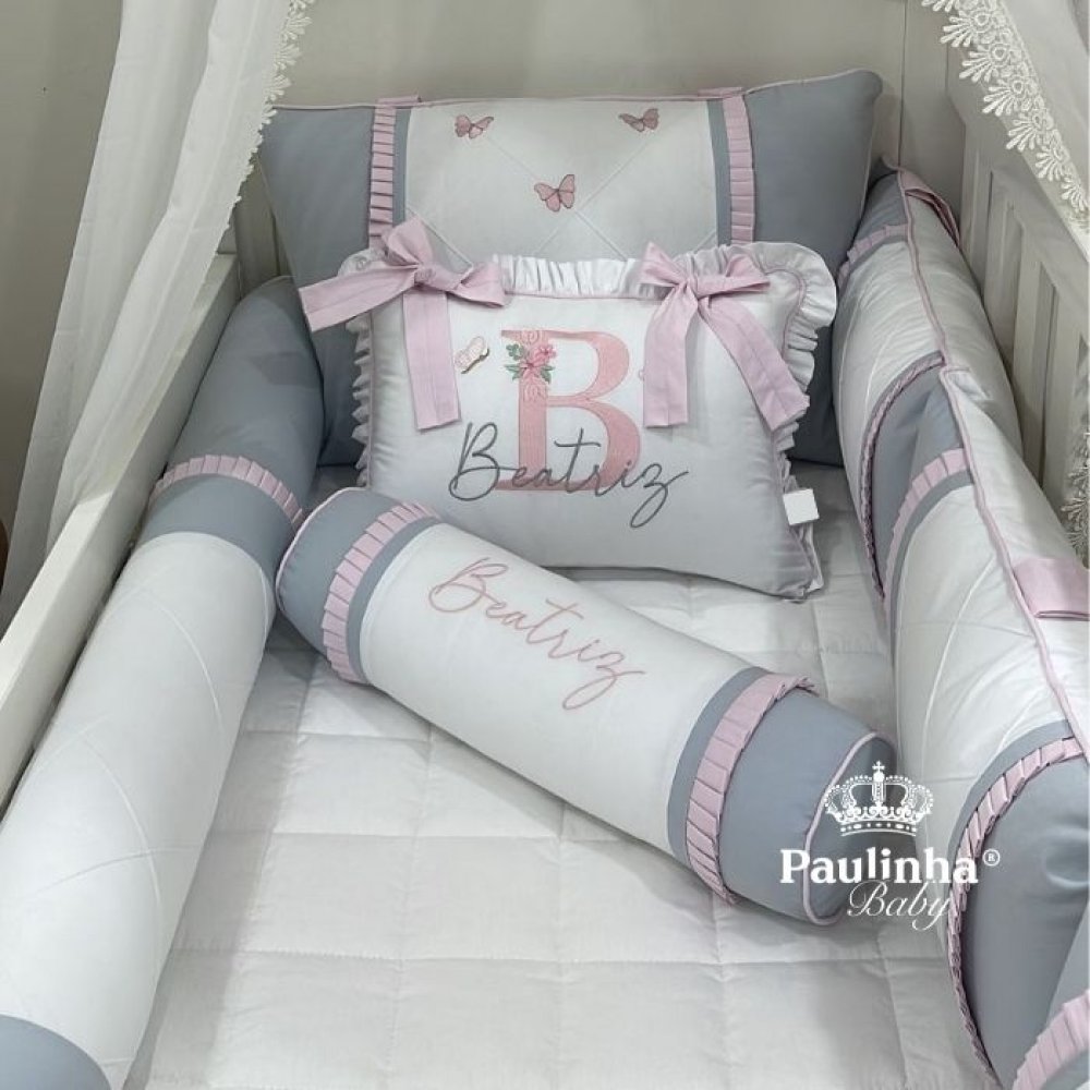 Enxoval de Berço 08 Peças Borboleta Baby Rosa