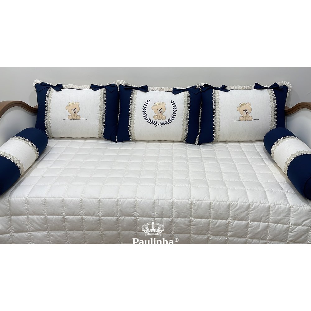 Enxoval de Cama Babá 06 Peças Glamour Baby Marinho Urso Tobi 200 Fios