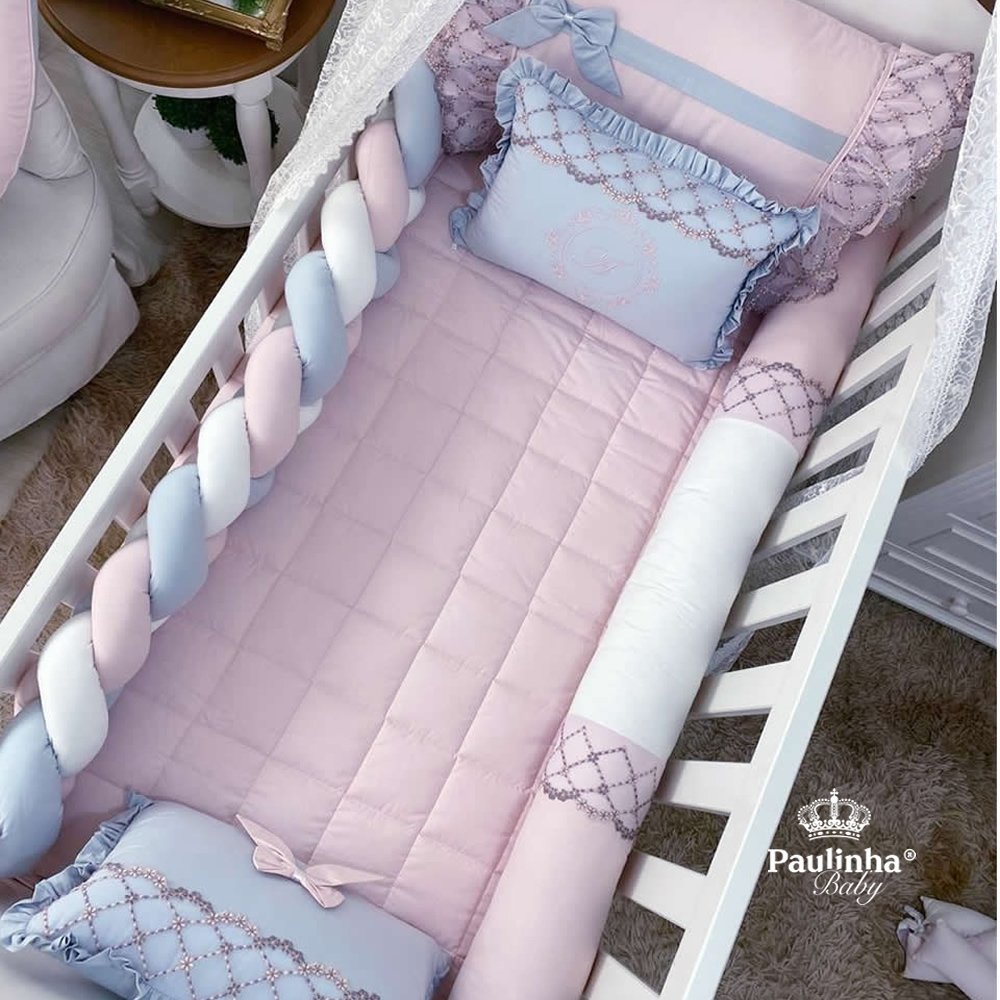 Enxoval de Berço 08 Peças Dream Baby Rosê e Cinza 200 Fios