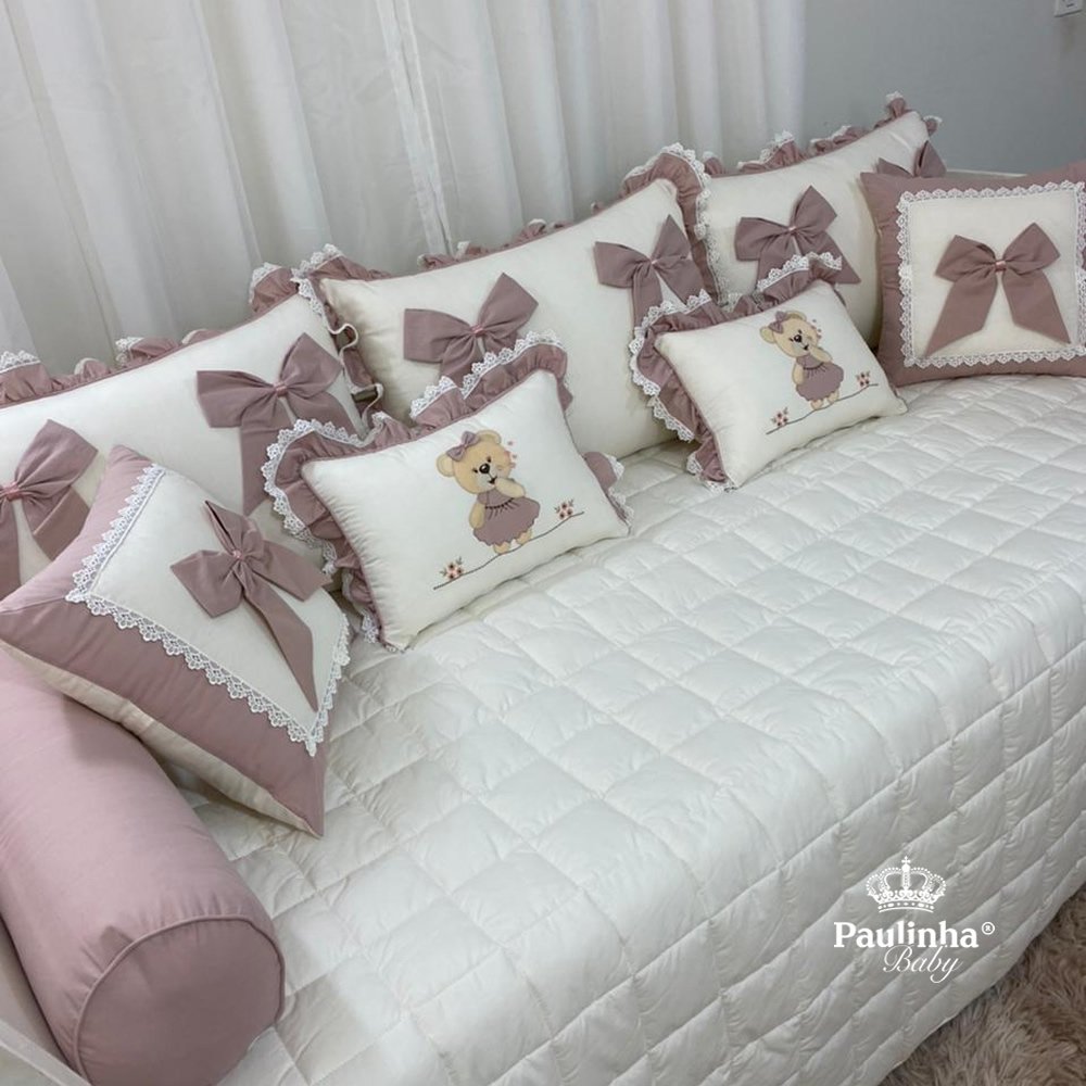 Enxoval de Cama Babá 06 Peças Meus Amores Ursa Beijo Terracota Liso