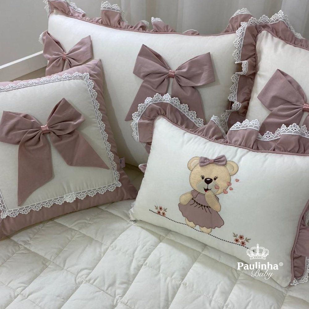 Enxoval de Cama Babá 06 Peças Meus Amores Ursa Beijo Terracota Liso