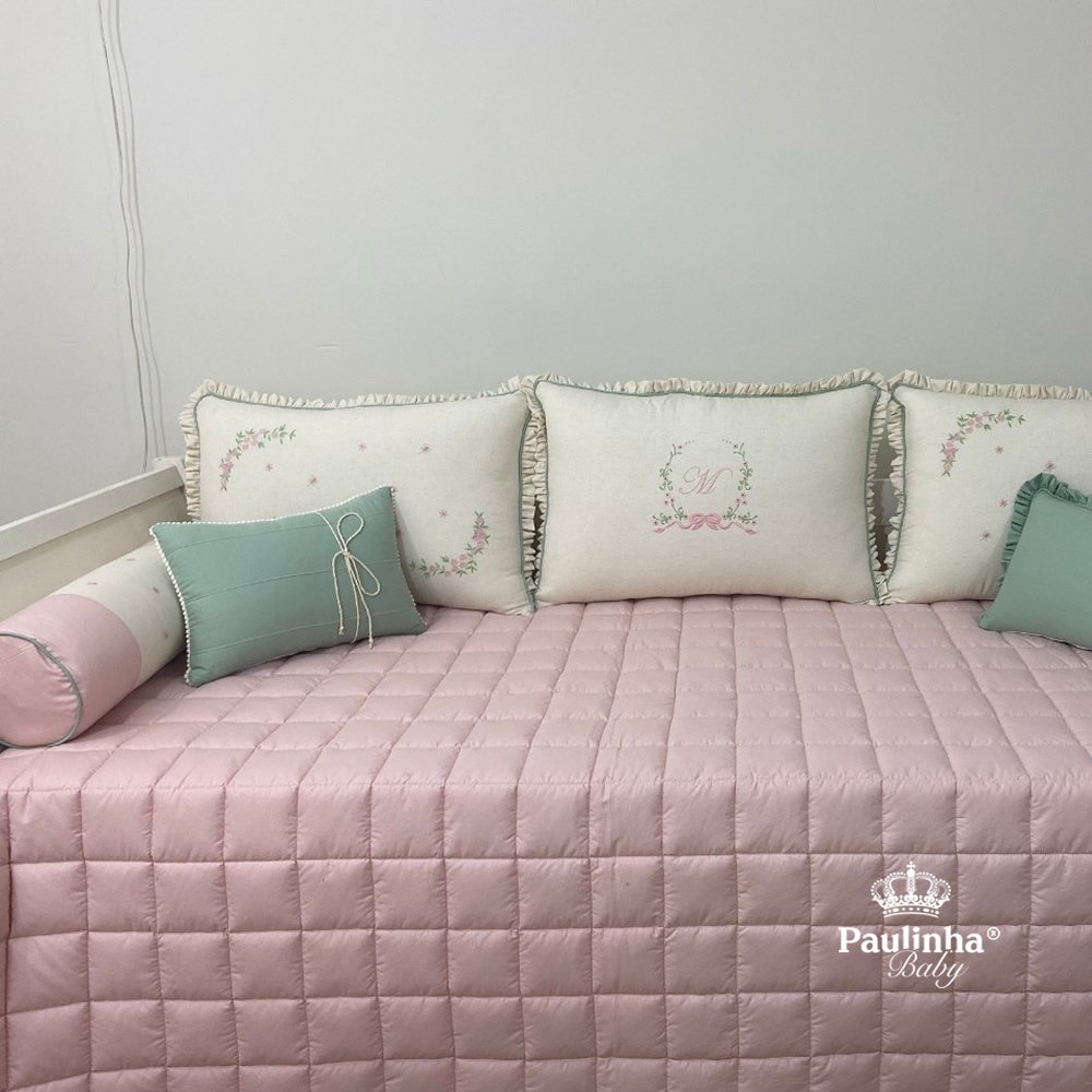 Enxoval de Cama Babá 06 Peças Linho Florence Rosa 200 Fios Personaliza