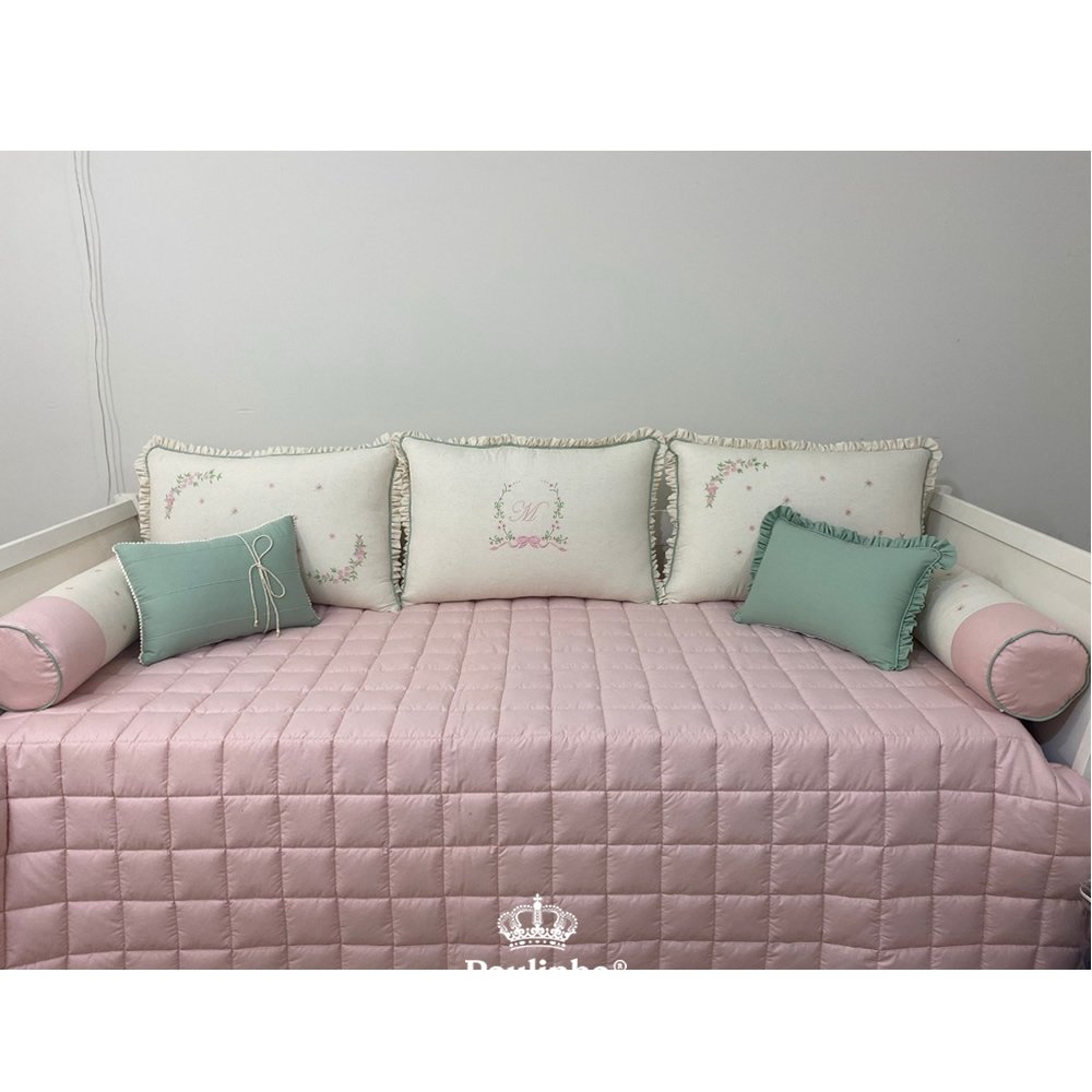 Enxoval de Cama Babá 06 Peças Linho Florence Rosa 200 Fios Personaliza