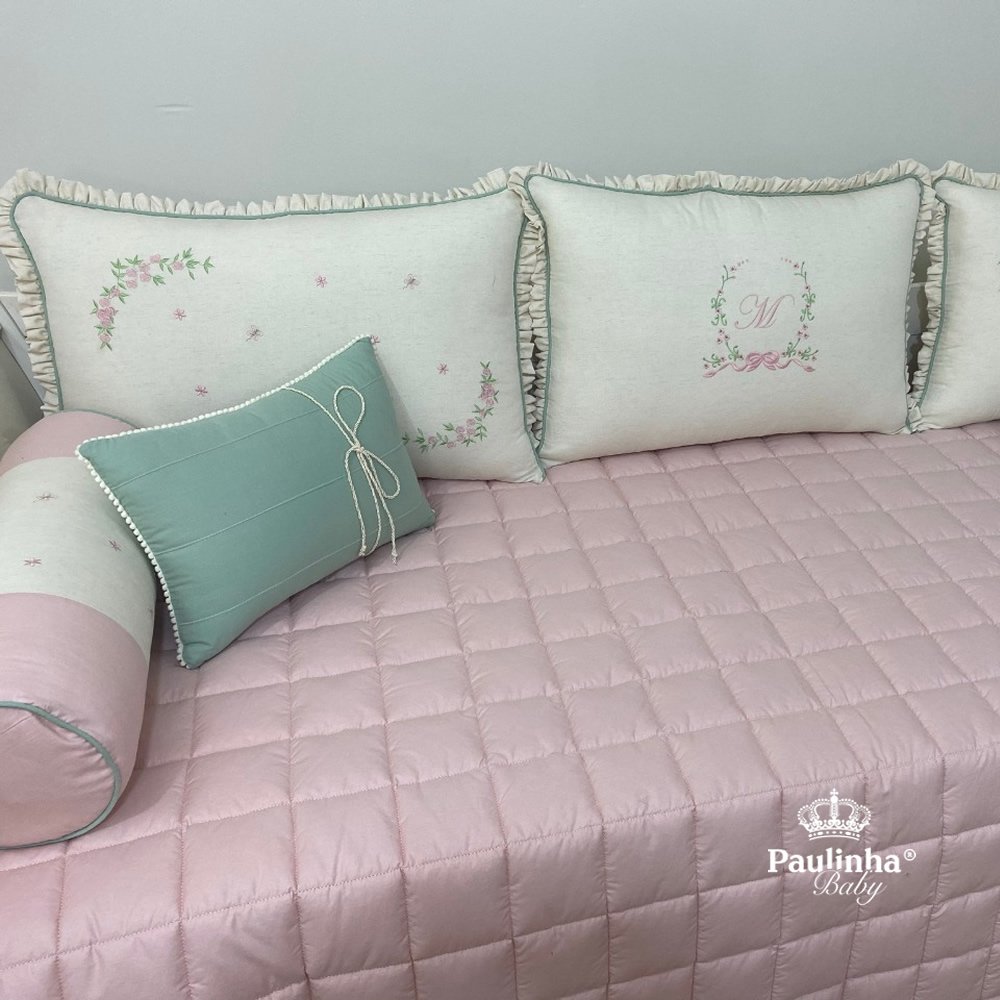 Enxoval de Cama Babá 06 Peças Linho Florence Rosa 200 Fios Personaliza