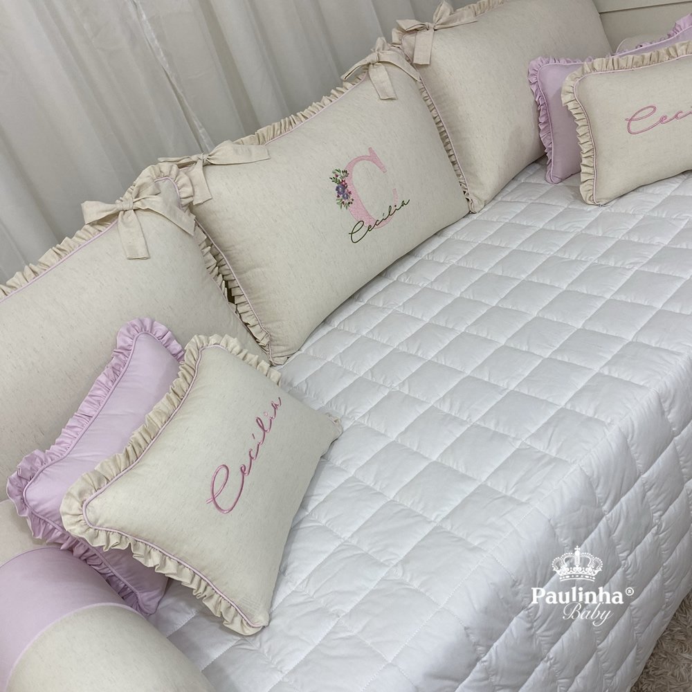 Enxoval de Cama Babá 08 Peças Cecília Baby Rosa 200 Fios Personalizada