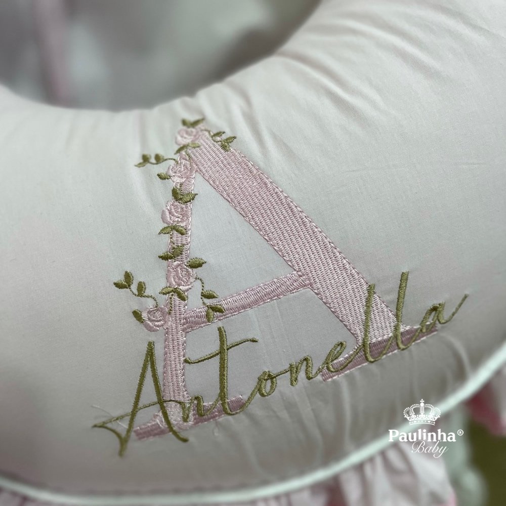 Almofada de Amamentação Antonella Baby Branco e Rosa 200 Fios