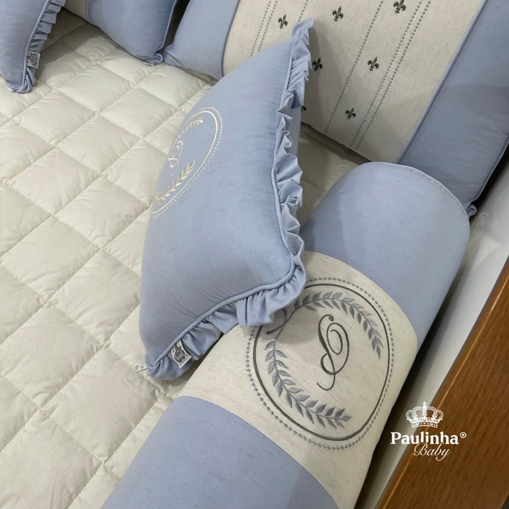 Enxoval de Cama Babá 06 Peças Pietro Baby Linho e Linho Azul 200 Fios