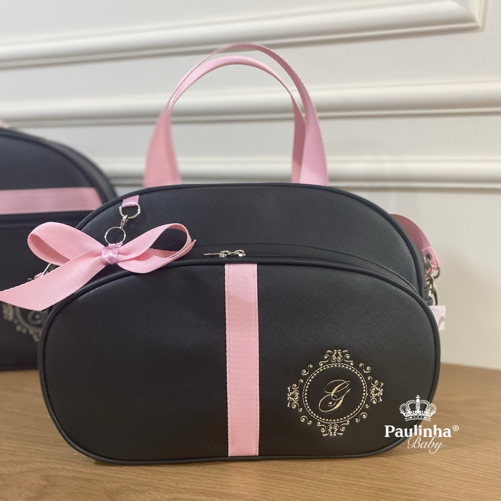 Jogo de Bolsa Preto e Rosa 02 Peças Personalizado