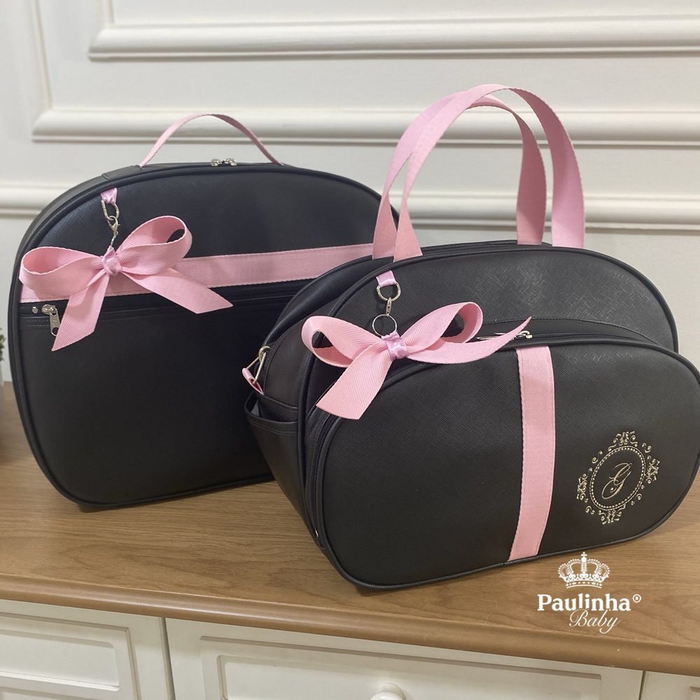 Jogo de Bolsa Preto e Rosa 02 Peças Personalizado