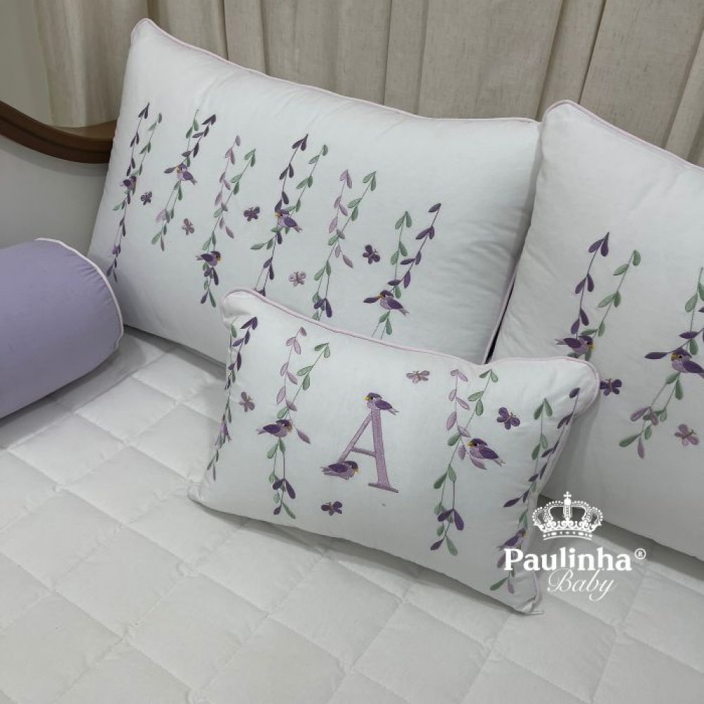 Enxoval de Cama Babá 06 Peças Primavera Baby Passarinhos Lilás 200 Fio