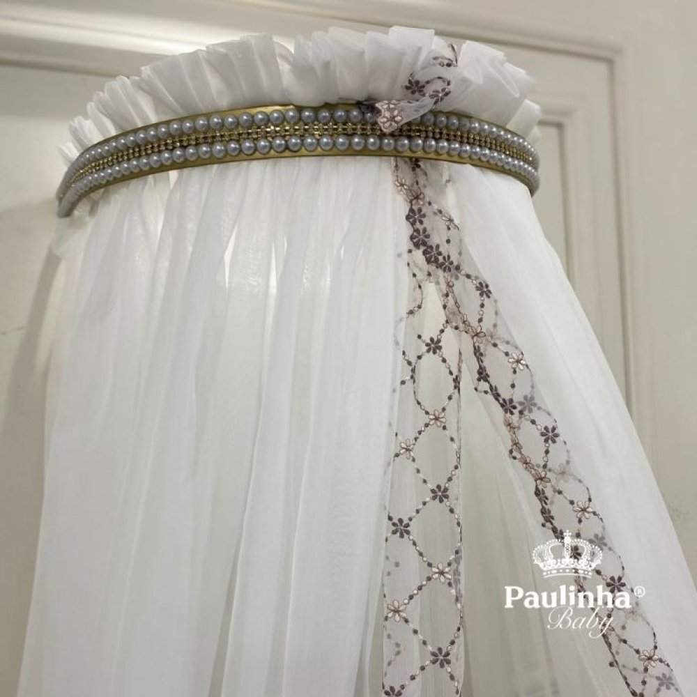 Mosquiteiro Dossel Strass Voil Palha Renda Rose