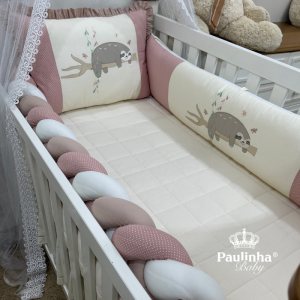 Enxoval de Berço 08 Peças Baby Mix Preguiça Poá Terracota