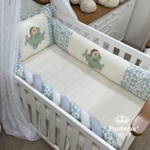 Enxoval de Berço Personalizado 08 Peças Baby Mix Urso Aviador 140 Fios