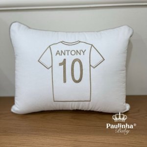 Almofada Bordada Futebol Baby Branco e Cáqui 200 Fios Camiseta Persona