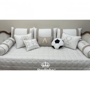 Enxoval de Cama Babá 06 Peças Futebol Baby Branco e Cáqui 200 Fios