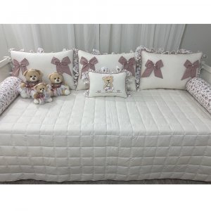 Enxoval de Cama Babá 06 Peças Meus Amores Ursa Beijo Floral Terracota