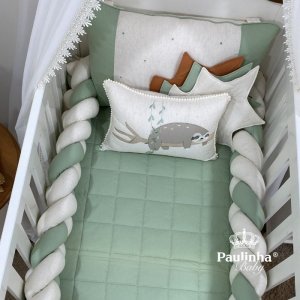 Enxoval de Berço 08 Peças Linho Baby Caramelo e Malva 200 Fios