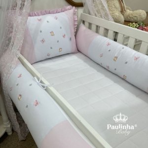 Enxoval de Berço Personalizado 08 Peças Baby Mix Rosa Borboleta 140 Fi