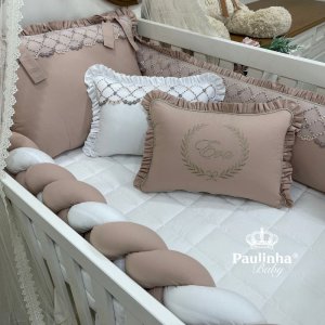 Berço Personalizado 08 Peças Mali Baby Terracota e Branco