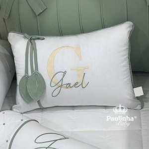 Almofada Personalizada Folhas Baby Branco e Verde Malva