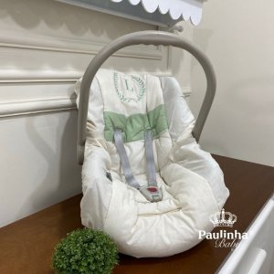 Capa para Bebê Conforto Linho Folhas Verde Malva