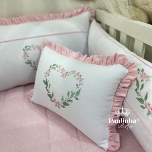 Almofada Decorativa Cute Baby Coração Florido Rosa 140 Fios