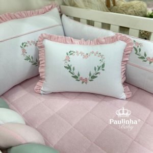 Almofada Decorativa Cute Baby Coração Florido Rosa 140 Fios