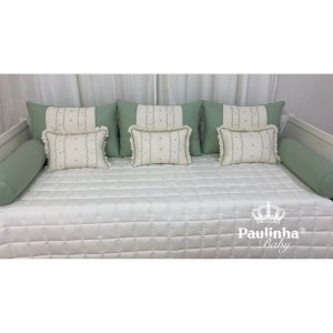 Enxoval de Cama Babá 06 Peças Encanto Baby Verde e Linho 200 Fios