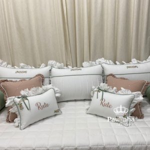 Enxoval de Cama Babá 06 Peças Antonella Baby Branco e Malva